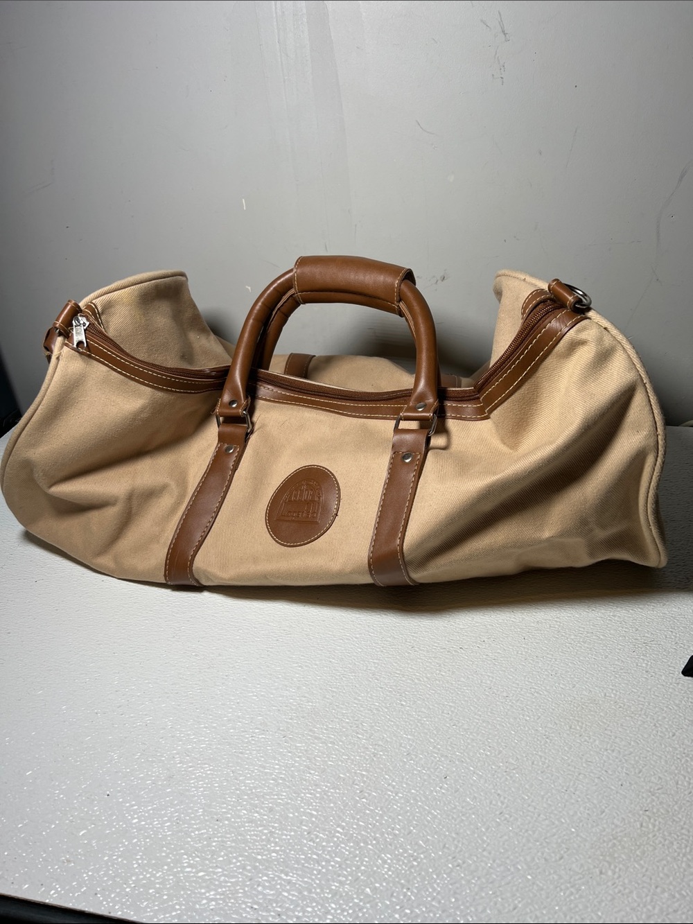 Vintage Karl Lagerfeld Duffle Bag Club Parfums Tan Canvas Travel Gym Weekender